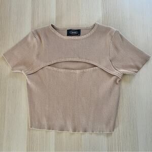 Cider Tan Crop Cutout T-Shirt
